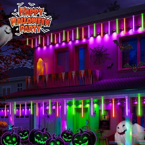 Halloween Lights Outdoor 2 Pack Meteor Shower Lights Orange Purple Green - Image 4