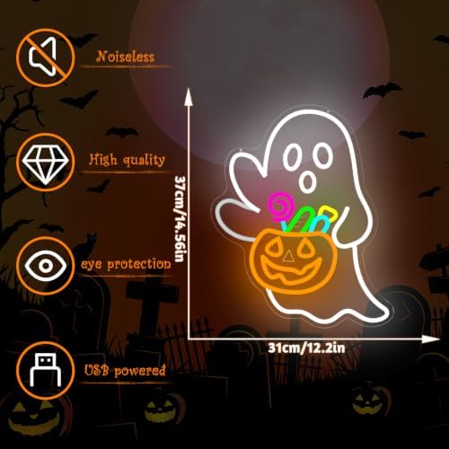 Waving Ghost Pumpkin Candy Basket Halloween Neon Sign Dimmable LED Decor - Image 4