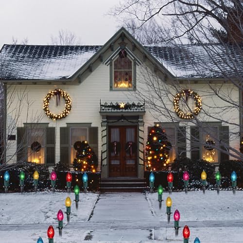 Abeja C9 Christmas Pathway Light Outdoor, 38Ft Multicolor Bulbs Christmas Pathway Lights with 25Stakes, Connectable Weatherproof Walkway Lights for Yard Lawn Sidewalk Garden Xmas Holiday Decor - Image 5
