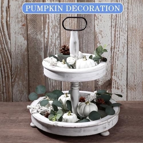Suncalla 56 Pcs Artificial Pumpkin Eucalyptus Leaves Fall Decor, White - Image 5