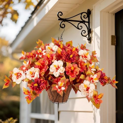 Artificial Fake Fall Hanging Flowers with Basket for Outdoors Decoration - Image 5
