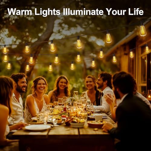 MGVIH Outdoor String Led Patio Lights - 50Ft 15M Outside Waterproof Light ST38 Shatterproof Bulb Connectable Hanging Outdoor Electric Lighting for Backyard Yard Gazebo Porch Party - Image 5