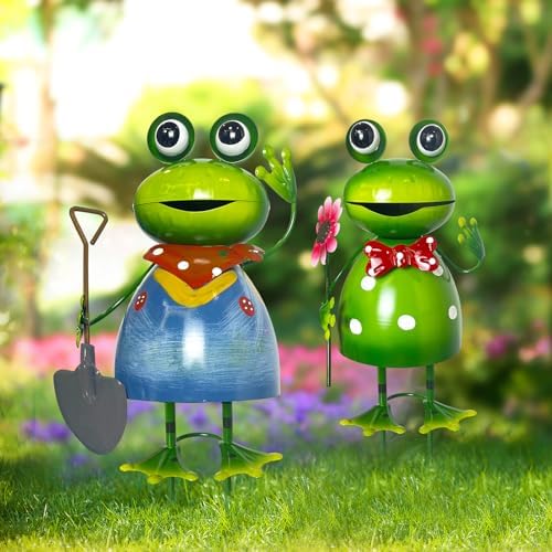 HONGLAND Metal Yard Art Garden Decor for Outside - Cute Frog Outdoor Decor - 3D Spring Frogs Figurine Garden Sculptures & Statues - Gifts for Grandma Mom - 2 Pcs - Image 5