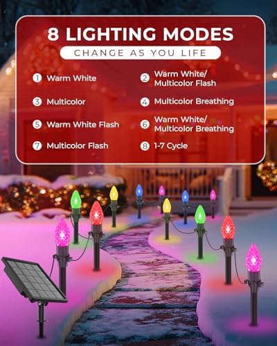 33FT C9 LED Solar Christmas Pathway Lights Outdoor with Color Changing - Image 4