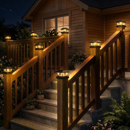 btfarm 4x4 Solar Post Cap Lights, 8 Pack Fence Deck Post Lights, Black - Image 6