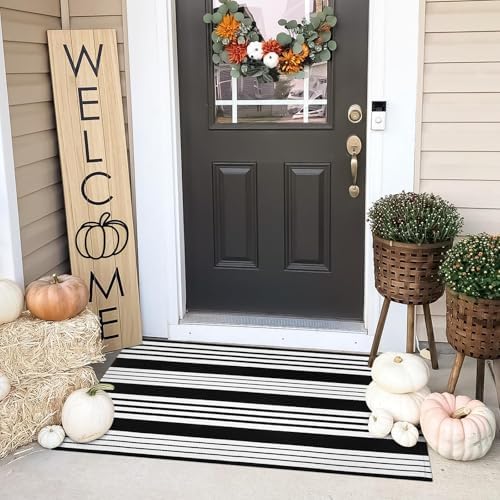 Halloween Door Mat 27.5"x43" Black and White Outdoor Rug Fall Porch Decor by OJIA