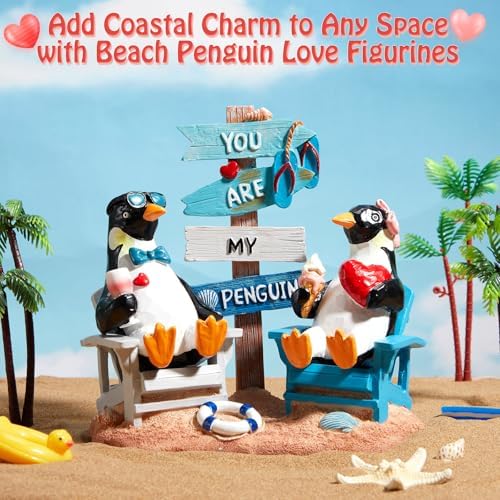 Wonderjune Beach House Decor Resin Sign Figurine for Mantle,Penguin - Image 2