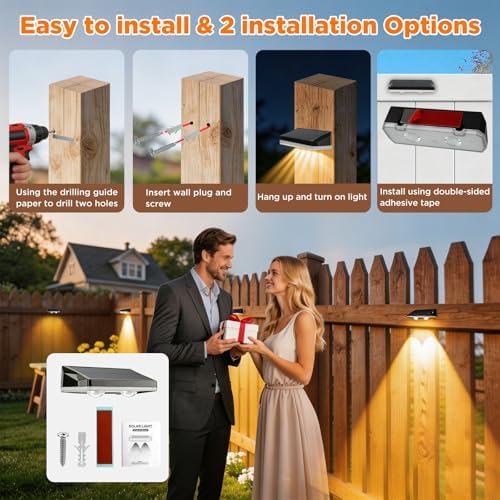 Solar Fence Lights Outdoor 6 Pack, IP65 Waterproof LED Fence Lights Solar Powered, 13 Lighting Modes Dusk to Dawn Solar Lights Outdoor for Backyard Patio Deck Railing Step Wall - Image 4