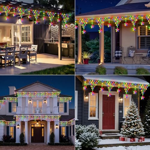 Christmas Outdoor String Lights Waterproof, 218 LED 13.8FT Star Curtain Fairy Lights with 11 Drops Connectable Clear Wire Christmas Light Decorations 8 Modes for Eaves Yard Wedding Party Holiday Decor - Image 7