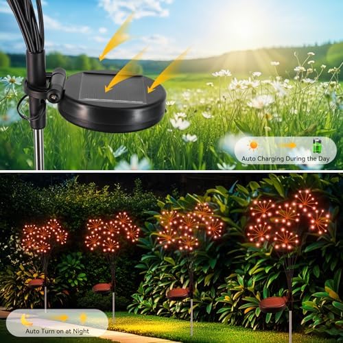 Solar Garden Lights 2 Pack Waterproof Swaying Starburst Lights Orange - Image 5