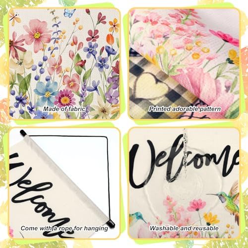 Tegeme 3 Pcs Hello Spring Door Sign Flag Spring Flower Door Banner Holiday Welcome Flag Wall Hanging Decoration for Party Holiday Outdoor Indoor Home - Image 4