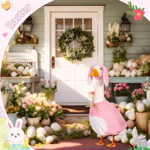 FuWeave Easter Bunny Goose Outfit for 23" Goose Costume for Cement Plastic Porch Geese Statue Spring Outdoor Garden Yard Patio Decoration, Pink - Image 6