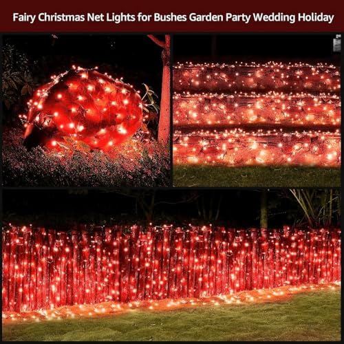 DEPMEM Led Christmas Net Lights Outdoor Christmas Decorations 120Led 6Ftx4Ft UL Certified Connectable Waterptoof Mesh Net Lights for Trees Bushes Shrubs Garden Outdoor Christmas Decorations(Red) - Image 6