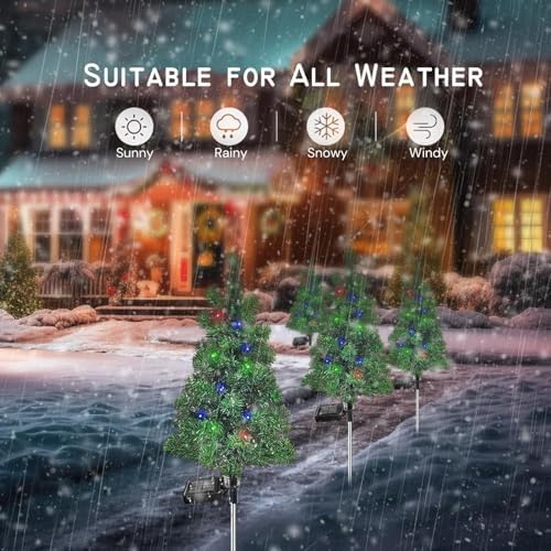 Solar Christmas Tree Garden Stake Lights Outdoor Waterproof Pathway Lights Xmas Tree Light for Lawn Patio Yard Front Porch Christmas Decor 2pcs - Image 4