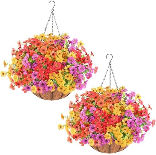 AGIRL 2 Set Artificial Hanging Flowers with Baskets for Outdoors by AGIRL
