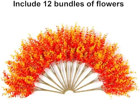 Artificial Plants for Outdoor Fall Plants Fake Greenery for Autumn Decor, 12 Bundles Faux Orange Boxwood Look Real UV Resistant Fake Plants for Outside Home Porch Patio Planters Yard Front Door - Image 5