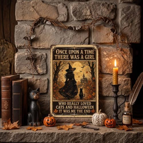 Halloween Metal Art Sign Girl Who Loved Cats Vintage Wall Decor - Image 6