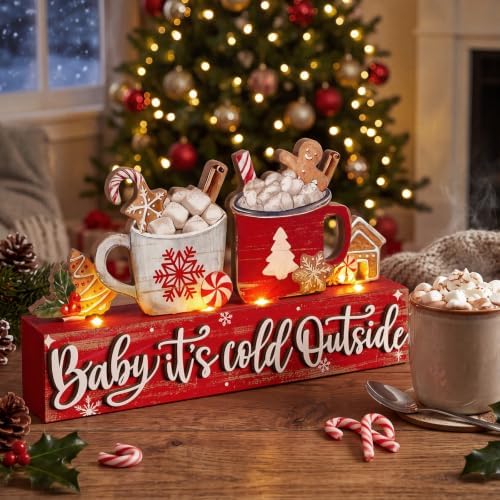 Chunful Lighted Christmas Table Decor Christmas Hot Cocoa Table Centerpiece - Image 4