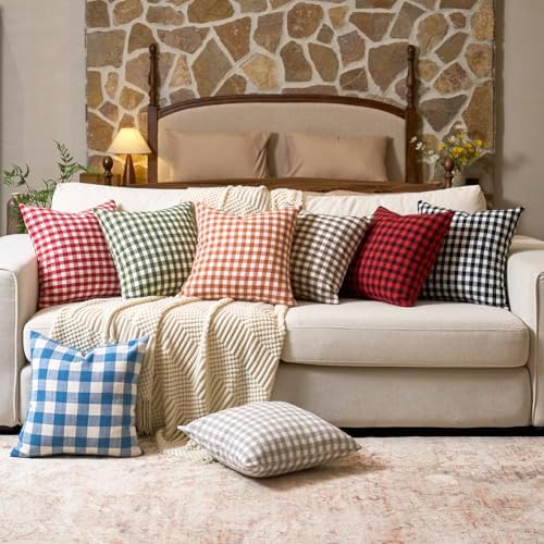 Vintage Light Grey Throw Pillows Gray Gingham Plaid Pillow Covers 16x16 - Image 7