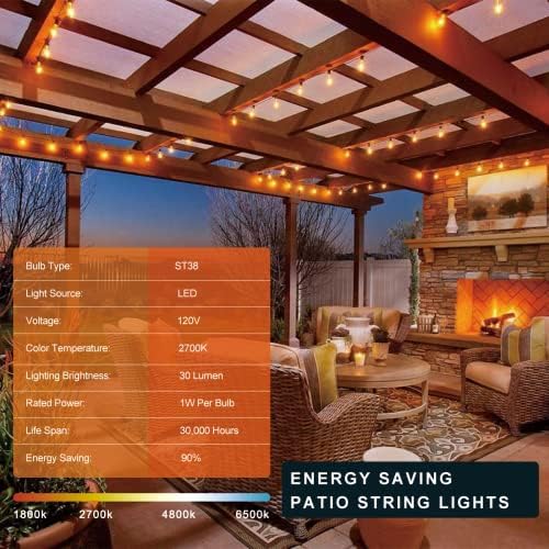 Kawaya Outdoor Lights String LED Patio Lights: 150FT Waterproof Commercial Grade Vintage String Lights for Outside - 72+3 Shatterproof ST38 Edison Bulbs for Porch Bistro Backyard Cafe (75FTx2) - Image 2