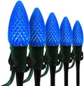Wintergreen Lighting OptiCore LED C9 Blue Christmas Pathway Lights, Heavy Duty Bulbs for Driveway, Walkway Marker, 5" Commercial PathPRO Stakes, 18 Gauge Green Wire, 100 Lights, 100 ft by WintergreenLighting
