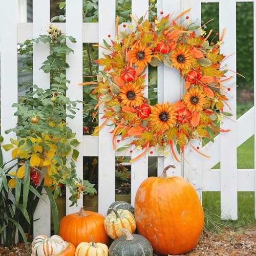 ICX 24 Inch Fall Wreaths for Front Door, Porch, Window - Image 5