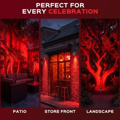 T-SUN Spot Lights Outdoor, Red Landscape Spotlights for Patio Party 4 Pack - Image 4
