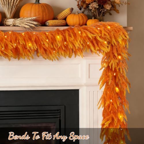 9FT Soft Touch Thanksgiving Norfolk Pine Fall Garland with Timer Lights - Image 4