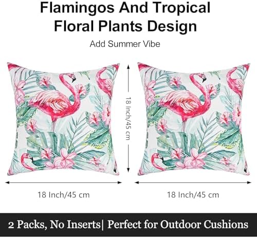 Pyonic Waterproof Outdoor Pillow Covers 18x18 inch Tropical Plant and Flamingo Throw Pillow Covers for Summer Patio Furniture Garden Porch Pool Decor - Image 2