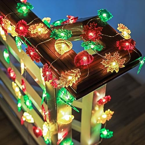 Fall Leaf Lights Thanksgiving Fairy String Lights Harvest Decorative Lights Maple Oak Decor 10ft 30LED USB Plug in or Battery Power Lights for Home Bedroom Autumn Wreath Tree Décor - Image 2