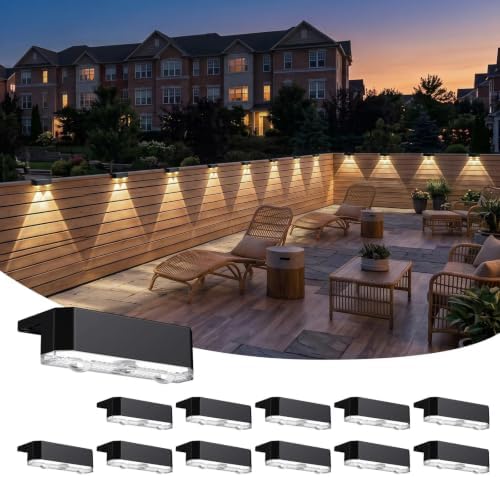 Peasur 12 Pack Solar Fence Lights Outdoor, Deck Light Solar Powered, IP65 Waterproof Led Riling Solar Lights for Outside Step Yard, Warm White by Peasur