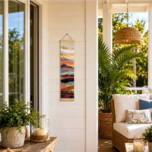 Abstract Mountain Porch Decor Banner, 31.5 x 7.8 Inch Canvas Hanging Banner with Wooden Rods, Colorful Landscape Wall Accent for Entryway, Living Room, Patio, Indoor Outdoor Display - Image 6