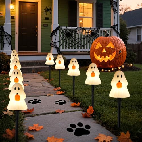 10.5FT Halloween Ghost Pathway Lights, 5PK LED Ghost Stake Lights by LightupYourLife