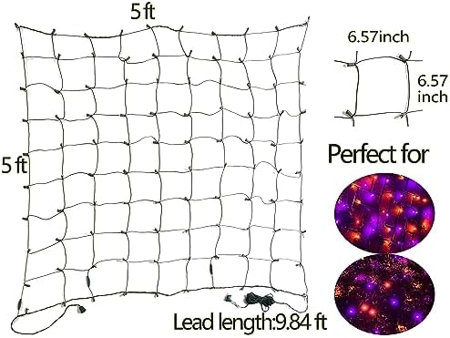 HISHINY Halloween Lights Outdoor,100LED 5ftx5ft Net Lights with Connectable, Waterproof,UL Certified and Durable Green Wire Design for Bushes,Trees,Halloween Decorations Outdoor(Purple&Orange) - Image 6