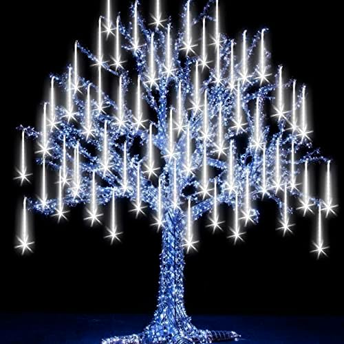 Meteor Shower Rain Lights with 25 Tubes 600 LEDs Waterproof Icicle Snow Fall String Lights for Party Tree Home Patio Outdoor Decoration (25 Tubes, White) by FYYZY