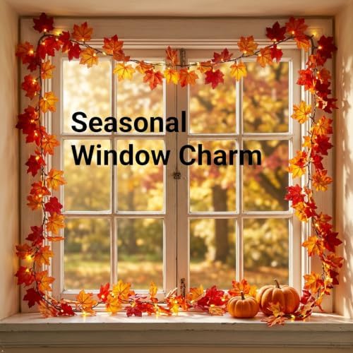 Brillarlights Autumn Garland Fall Decorations for Home, 11FT Fall Decor Lighted Garland with Lights, 50 Lighted Fall Leaf Garland Plug in, Connectable Fall Garland for Mantle Stairs Decor - Image 4