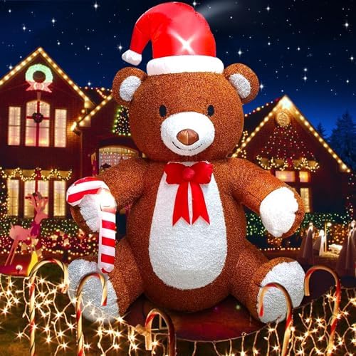 Kalolary 8FT Christmas Inflatable Fluffy Bear Yard Outdoor Decoration by Kalolary