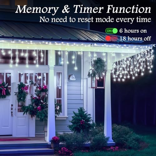 131FT Outdoor Icicle Lights Cold White- Waterproof Christmas Curtain Lights, 8 Modes Twinkle Function for Patio, Wedding, Holiday, Party Decorations(Cool White) - Image 2