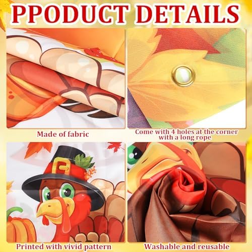 Thanksgiving Door Cover Turkey Decoration Large Happy Thanksgiving Banner Pumpkin Porch Sign for Fall Autumn Harvest Indoor Outside Front Door Farmhouse Party Supplies Photo Photography Background - Image 2