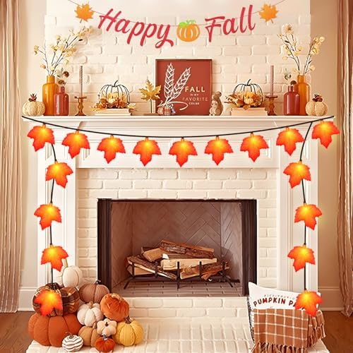 Fall Decor Maple Leaf String Lights, 8.5Ft Fall String Lights Plug In with 10 LED Orange Leaves Lights, Thanksgiving Lights Indoor Outdoor for Autumn Home Fireplace Harvest Thanksgiving Decorations - Image 3