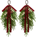 nuvagiki Christmas Teardrop Swag Decorations, 24'' Christmas Teardrop Wreath Artificial Pine Needle Berries Hanging Decor, Red Velvet Bow Swag Decorations for Front Door Mantle Wall Indoor Home Decor by nuvagiki