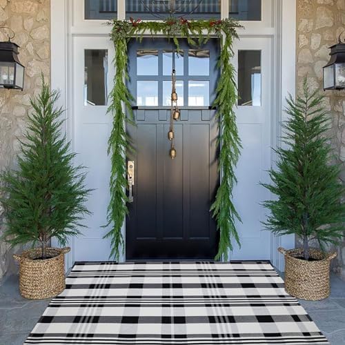 Fall Décor Plaid Rug, 3' x 5' Black&White Check Indoor/Outdoor Area Rug, Layering Rug for Hello/Welcome Door Mat, Machine Washable Cotton Woven Rugs for Farmhouse Front Porch, Entryway - Image 3