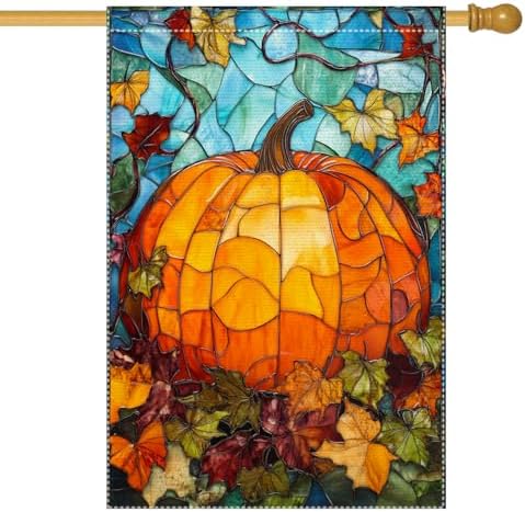 Fall Garden Flag For Outdoor Decor Thanksgiving Garden Flags Autumn Stained Glass Pumpkin Maple Leaf Double Sided Small Burlap Outside Porch Lawn Yard Flags Decorations 28X40 Inch by Unknown