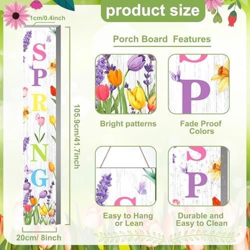 Suzile 47.2 x 7.8 Inches Easter Spring Front Door Sign Standing Farmhouse Porch Signs Outdoor Welcome to Our Home Sign Decorations (Tulip) - Image 3