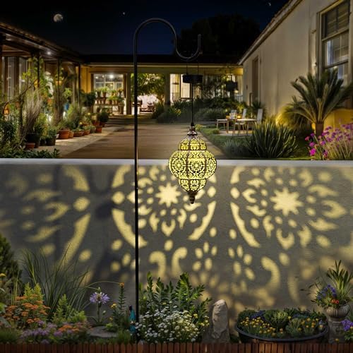 Hapjoy Hanging Solar Lights Outdoor Garden Decor Solar Lantern Waterproof Plastic Moroccan Outdoor Decorations for Patio Pathway Yard Backyard Garden Decorative (2 Pack, Bronze) - Image 5