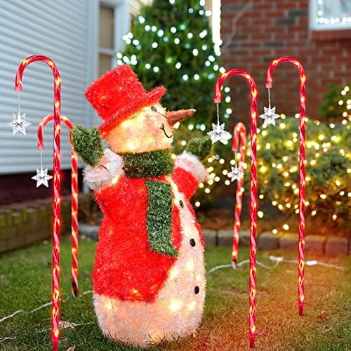 LAMPHOME 10 Pack 33" Christmas Candy Cane Pathway Markers, Xmas Pathway Lights Outdoor with 80 Warm White Lights for Walkway Garden Lawn Holiday Decorations - Image 2