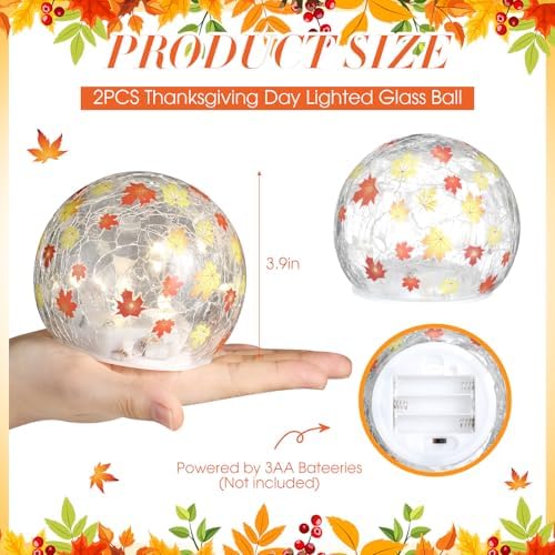 Rossesay 2 Pcs Fall Lighted Decorative Glass Ball 3.9 inch for Home Decor - Image 2