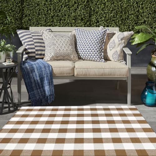 Buffalo Plaid Outdoor Rugs, 4' x 6' Brown and White Checkered Indoor/Outdoor Area Rug, Layering Rug for Hello/Welcome Door Mat, Washable Cotton Woven Farmhouse Mat for Fall Front Porch Décor - Image 2