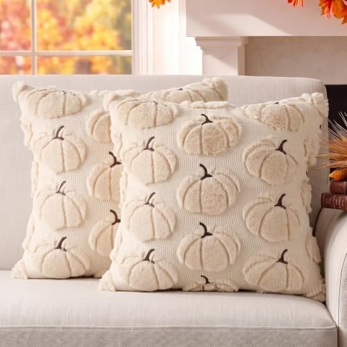 Fall Pillow Covers Pumpkin Fall Decor 16x16 Set of 2 Beige by Unknown