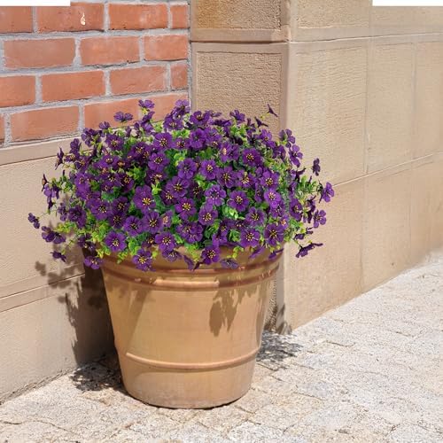 HyeFlora Artificial Flowers for Outdoor Indoor Garden Home Decoration, Faux Flower Daisy with Eucalyptus Leaves Fake Plants Greenery Boxwood Porch Patio, 12 Bundles (Purple 2) - Image 5